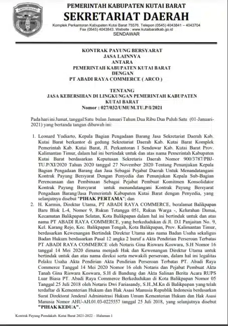 Contoh Kontrak Payung Pemerintah Kabupaten terkait Jasa