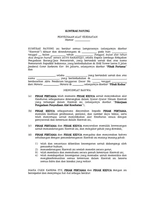 Contoh Kontrak Payung dalam penyediaan alat kesehatan