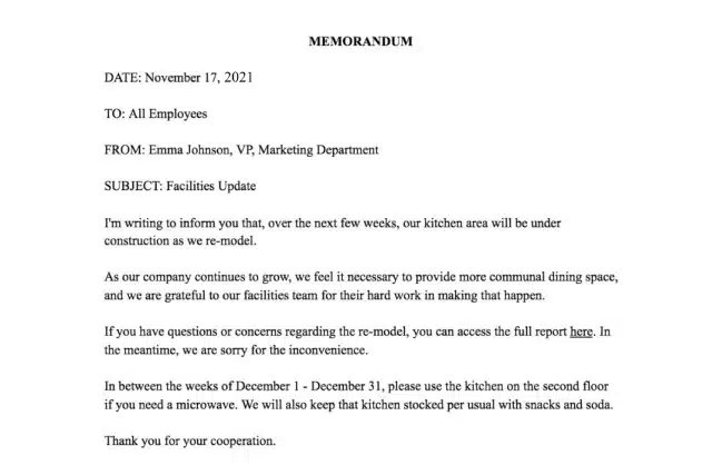 Contoh Memo Internal Bahasa Inggris 3