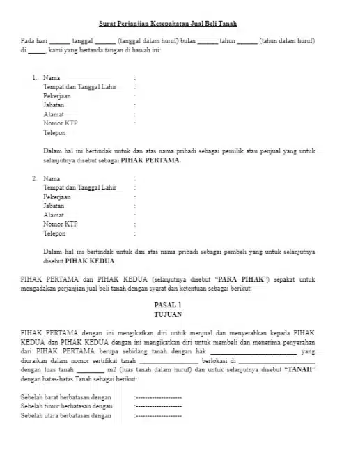 Contoh Perjanjian Kesepakatan Jual Beli Tanah