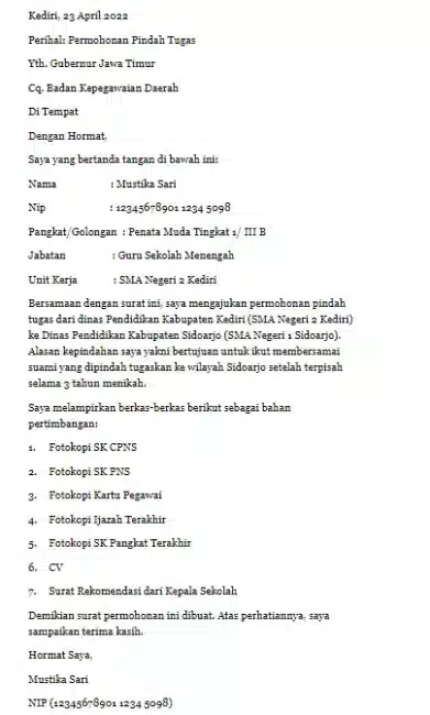 Contoh Surat Mutasi Guru