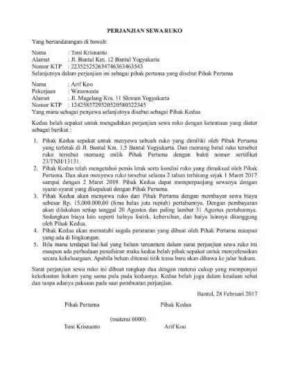 contoh kontrak bisnis salah satunya adalah Perjanjian Sewa Komersial