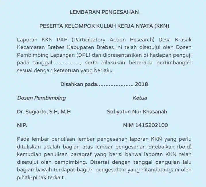 Lembar Pengesahan Laporan KKN
