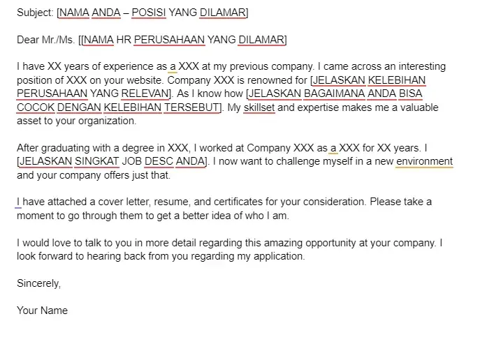 Contoh Lamaran Kerja via Email Inggris untuk Experienced
