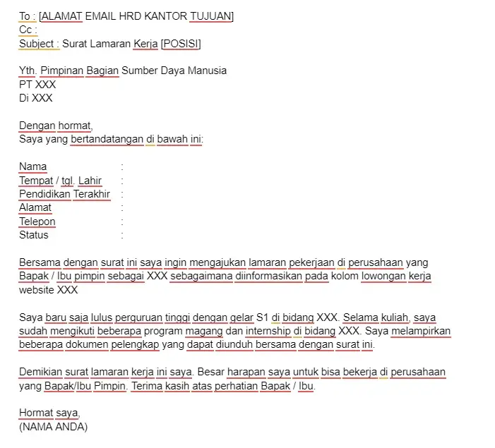 Contoh Surat Lamaran Kerja via Email Fresh Graduate