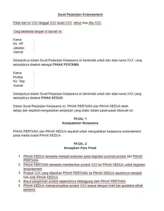 Download Contoh Kontrak Endorsement