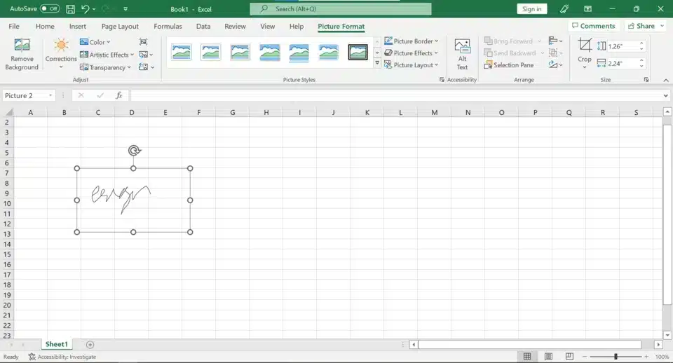 langkah keempat cara membuat ttd di excel dengan impor gambar