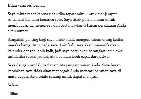 Contoh Permohonan Maaf Pribadi