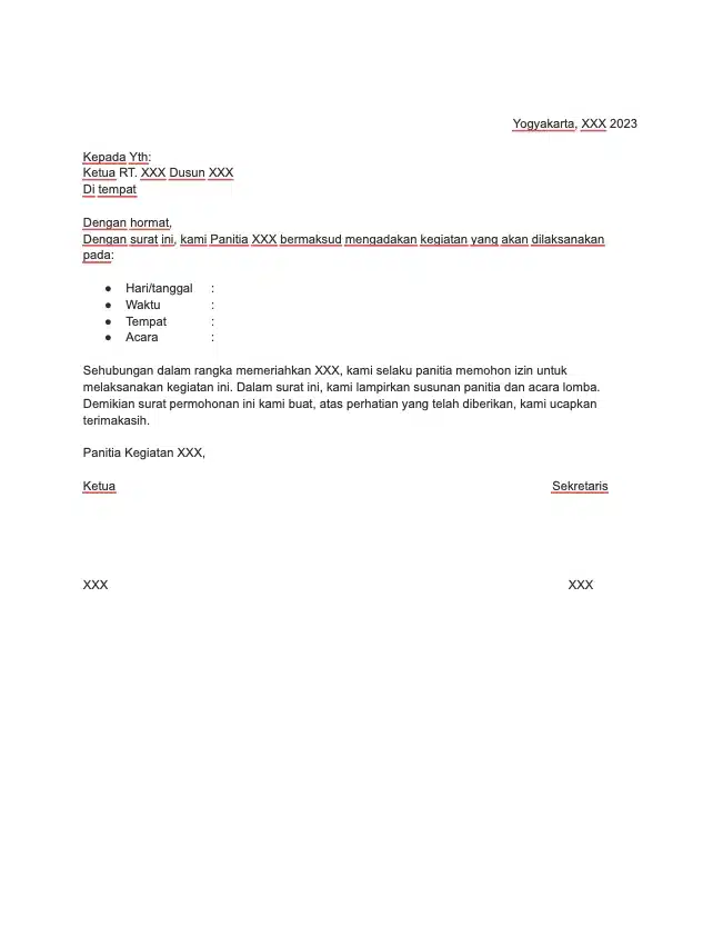 Contoh Surat Izin Kegiatan di Lingkungan Sekitar