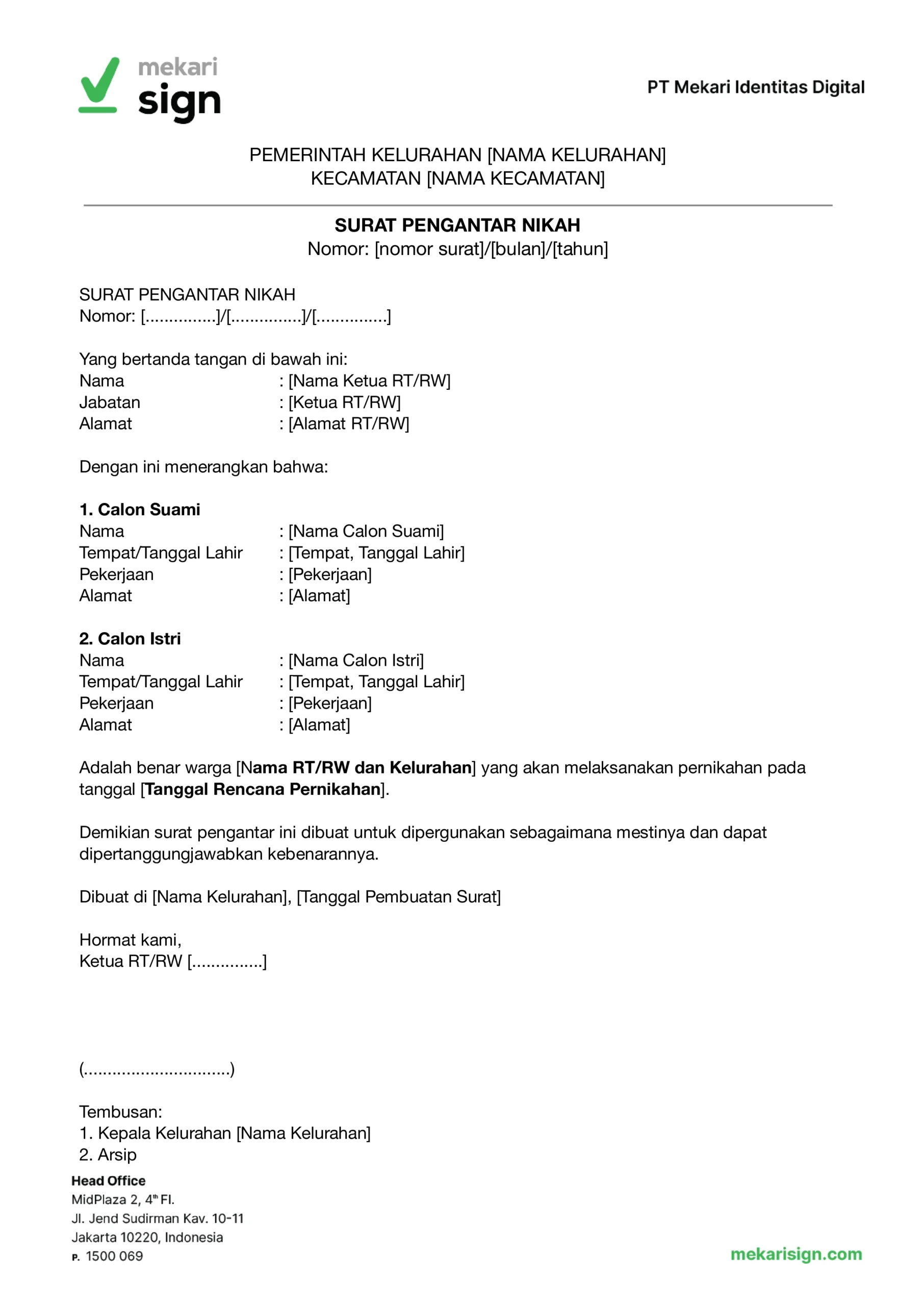 Contoh Surat Pengantar Nikah dari RT/RW - Mekari Sign