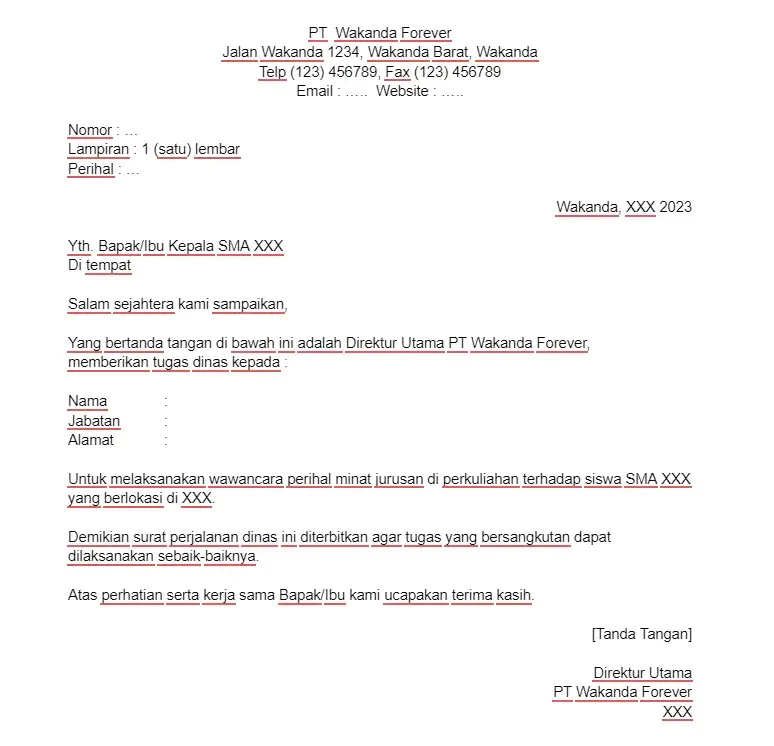 Contoh Template Surat Perjalanan Dinas Umum