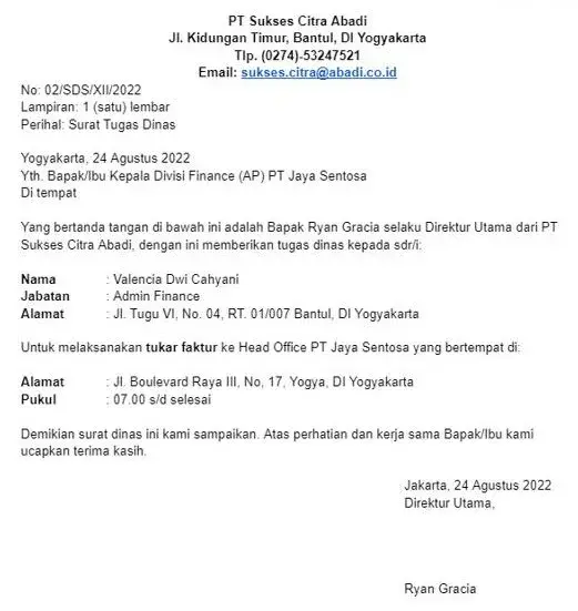 Contoh Surat Perjalanan Dinas Kantor