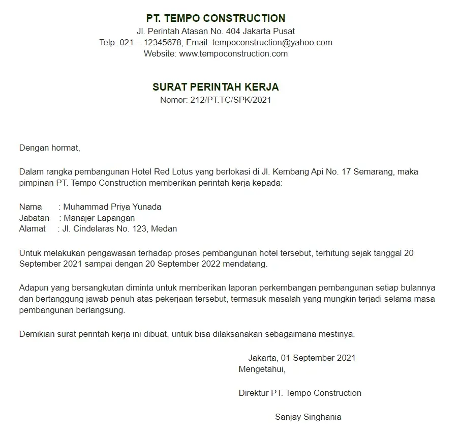 Contoh Surat Perjalanan Dinas Luar Kota