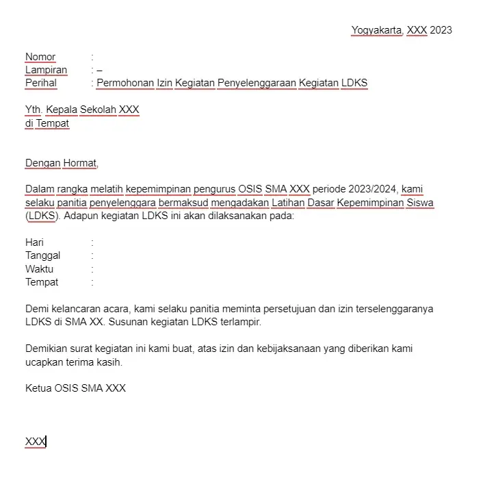 Contoh Surat Permohonan Izin Kegiatan di Sekolah