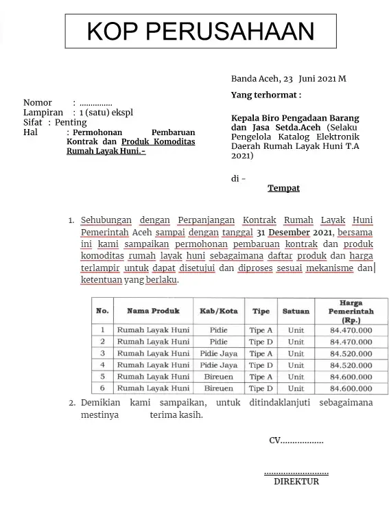 Contoh Surat Permohonan Perpanjangan Kontrak Kerja Sama