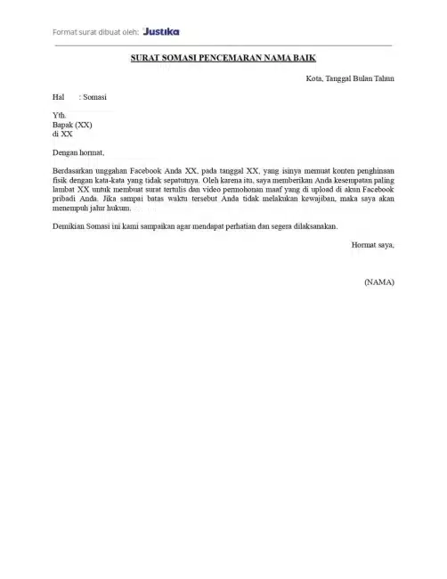 Contoh Surat Somasi Pencemaran Nama Baik