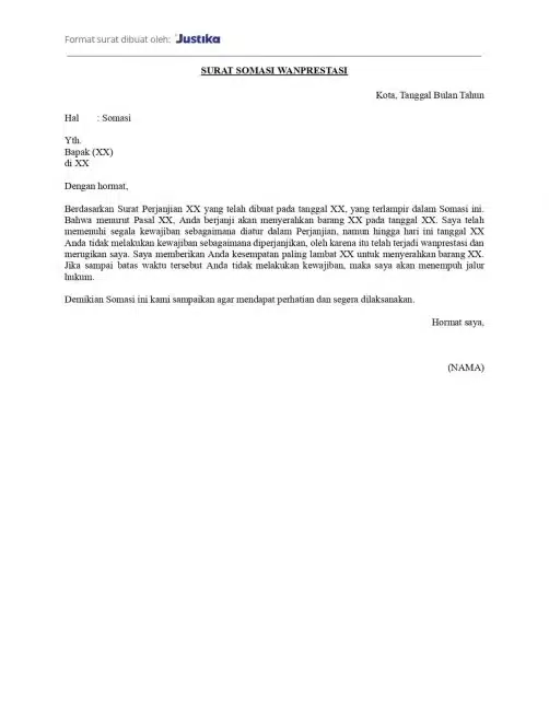 Contoh Surat Somasi Wanprestasi