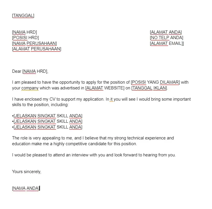 Lamaran Pekerjaan dari Iklan Website Bahasa Inggris