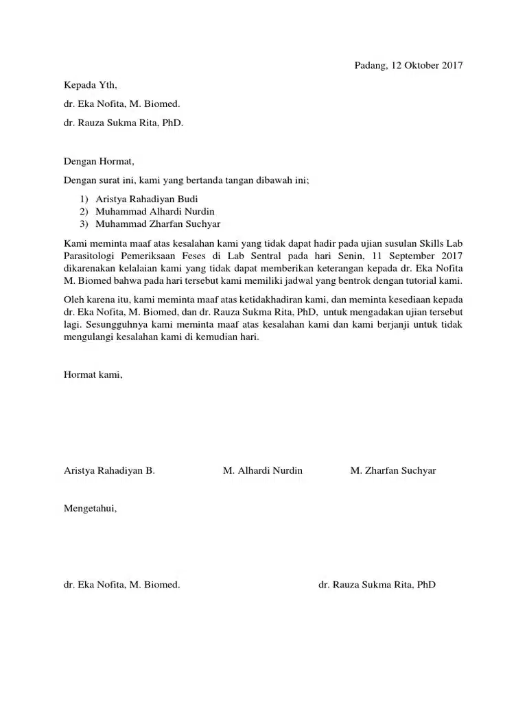 Permohonan Maaf ke Dosen