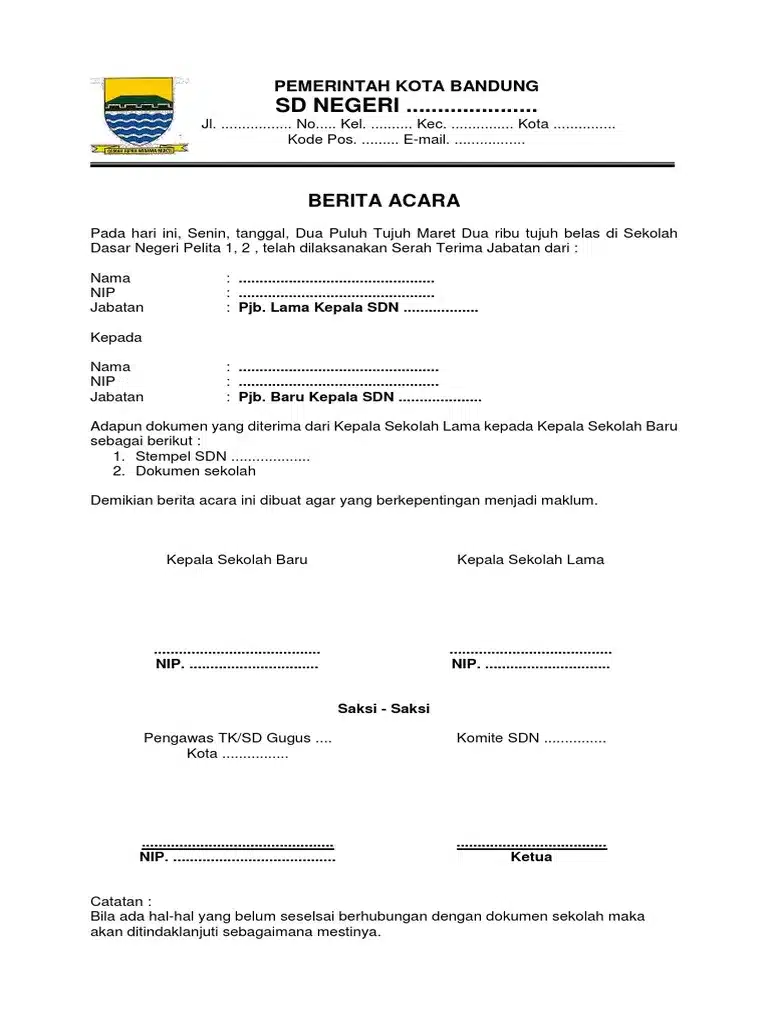 Contoh Berita Acara Serah Terima Jabatan Kepala Sekolah