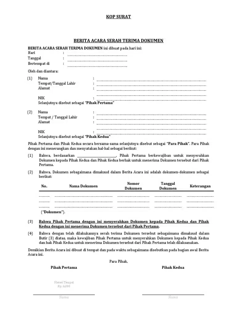 Contoh Berita Acara Serah Terima Laporan Keuangan