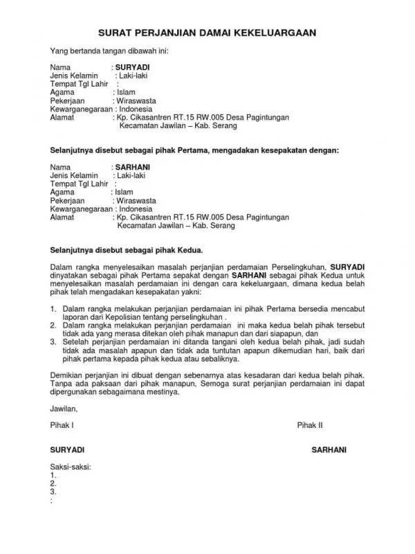 Contoh Surat Pernyataan Damai Pencemaran Nama Baik