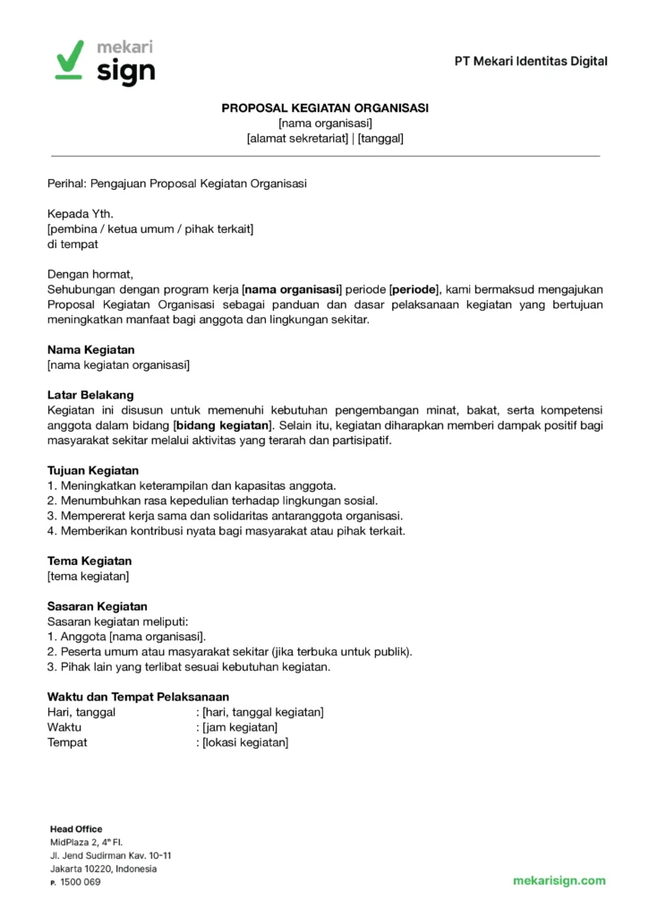 Contoh proposal kegiatan organisasi - Mekari Sign