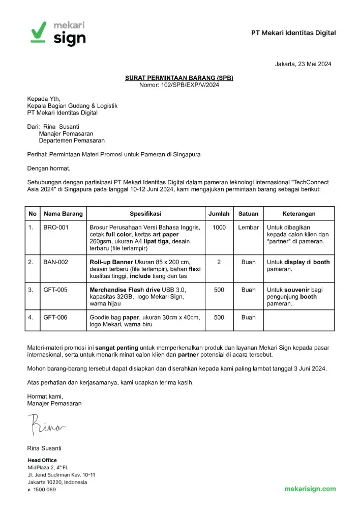 Detail Contoh Surat Permintaan Barang Ekspor - Mekari Sign