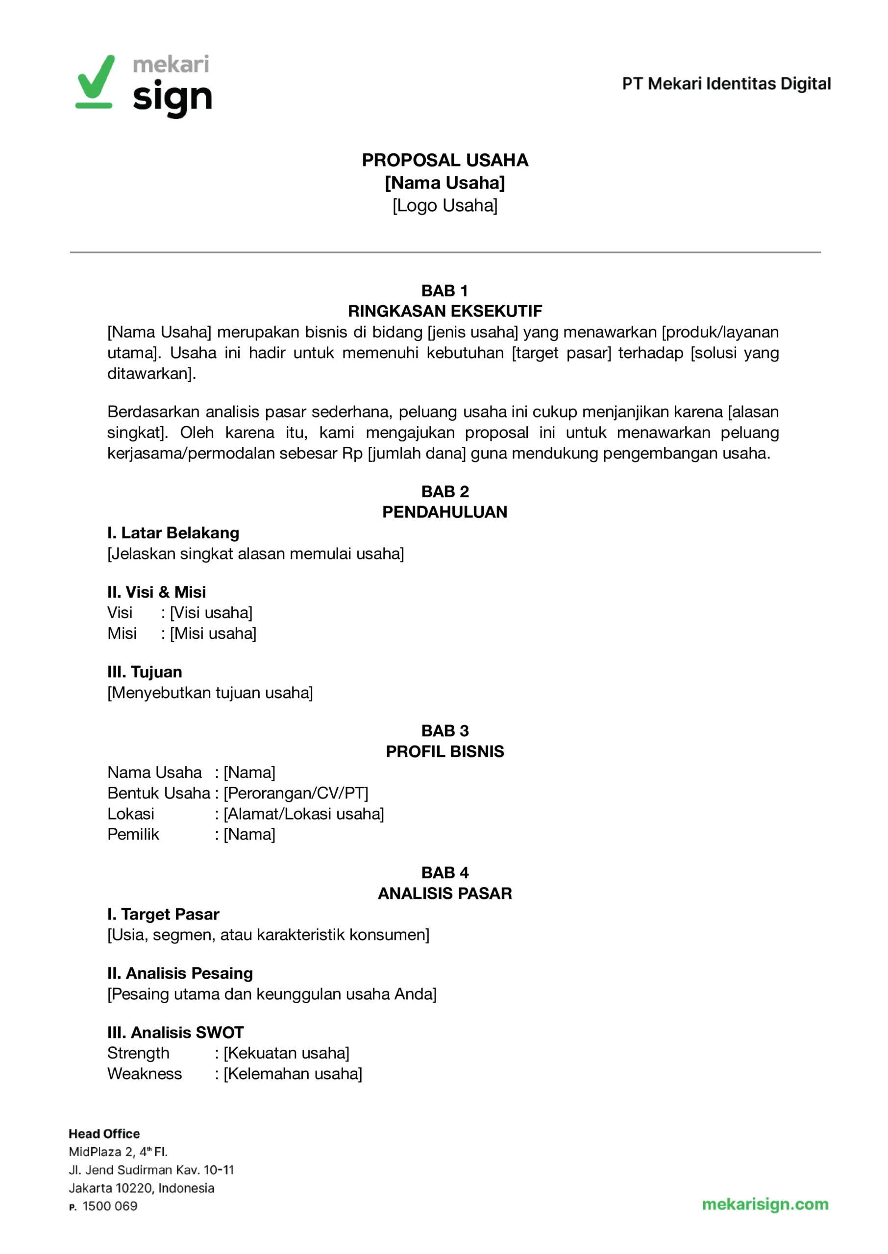 contoh template proposal usaha sederhana format lengkap
