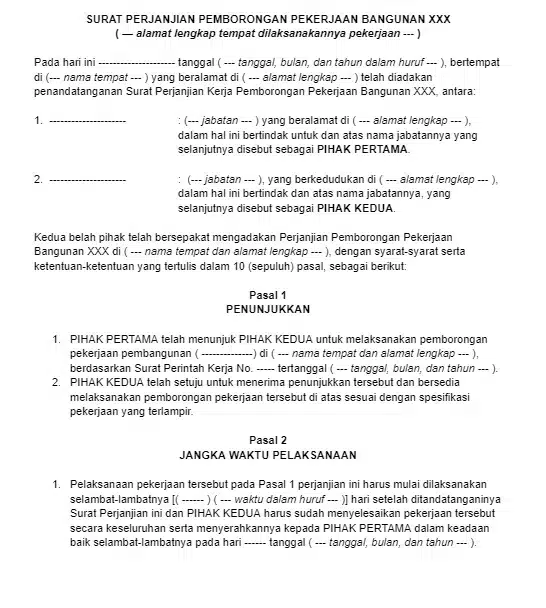 contoh perjanjian borongan