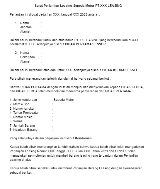 contoh perjanjian leasing