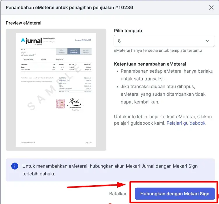 gambar Akun Jurnal Belum Terhubung ke Mekari Sign