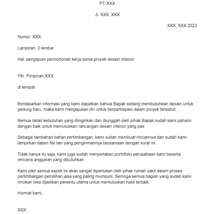 Contoh Surat Penawaran Proyek Desain Interior