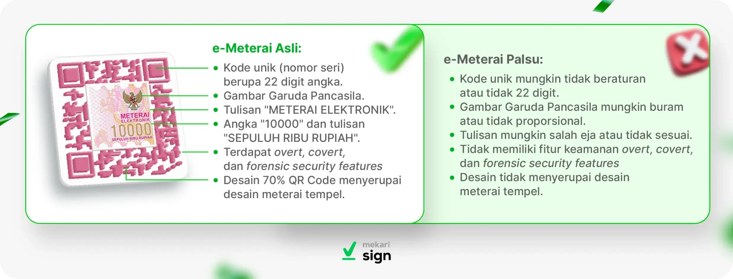 Infografis perbedaan Ciri-ciri e-meterai asli dan palsu