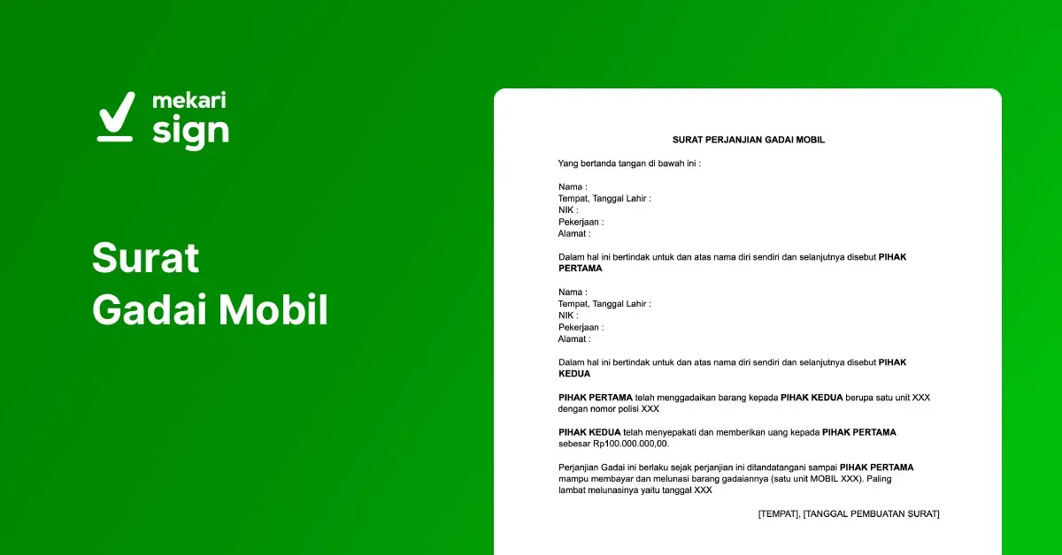 Surat Gadai Mobil - Mekari Sign
