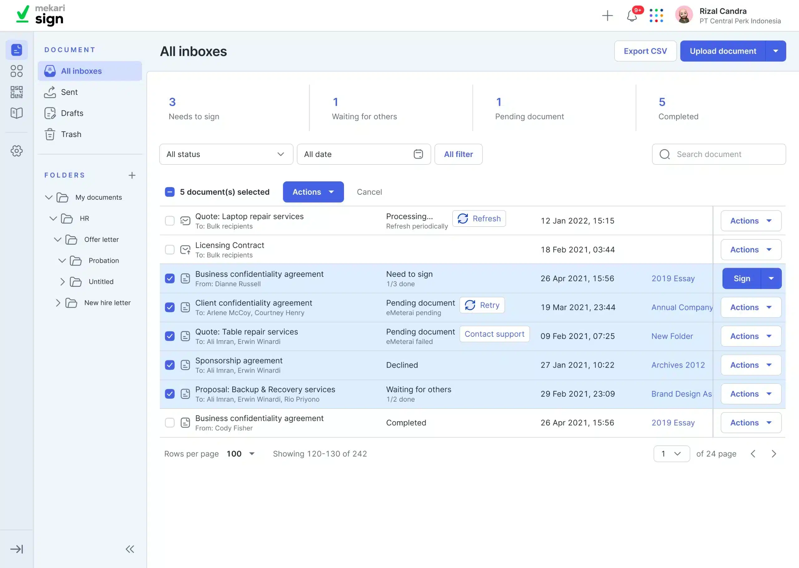 Step 2 Tanda Tangan Bulk Signing dengan memilih dokumen