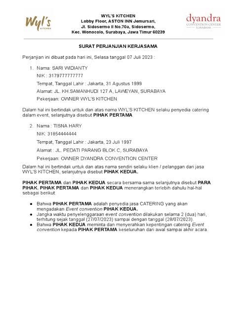 contoh surat perjanjian kerjasama vendor katering