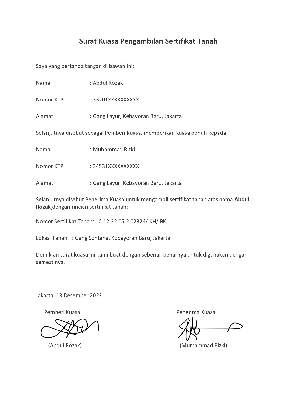 Contoh Surat Kuasa Pengambilan Sertifikat Tanah. Sumber: IDX Channel