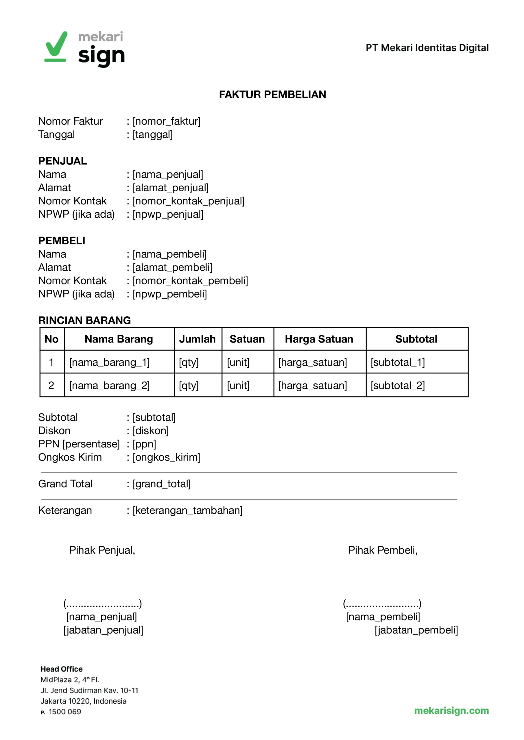 Contoh Faktur Pembelian - Mekari Sign