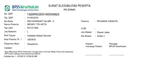 Contoh Surat Eligibilitas Peserta Kelas 2 Poli IGD