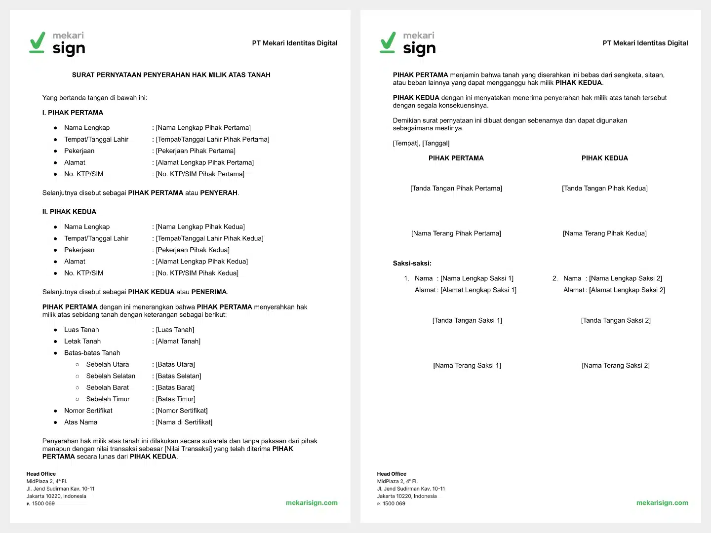 Contoh Surat Penyerahan Hak Milik Tanah