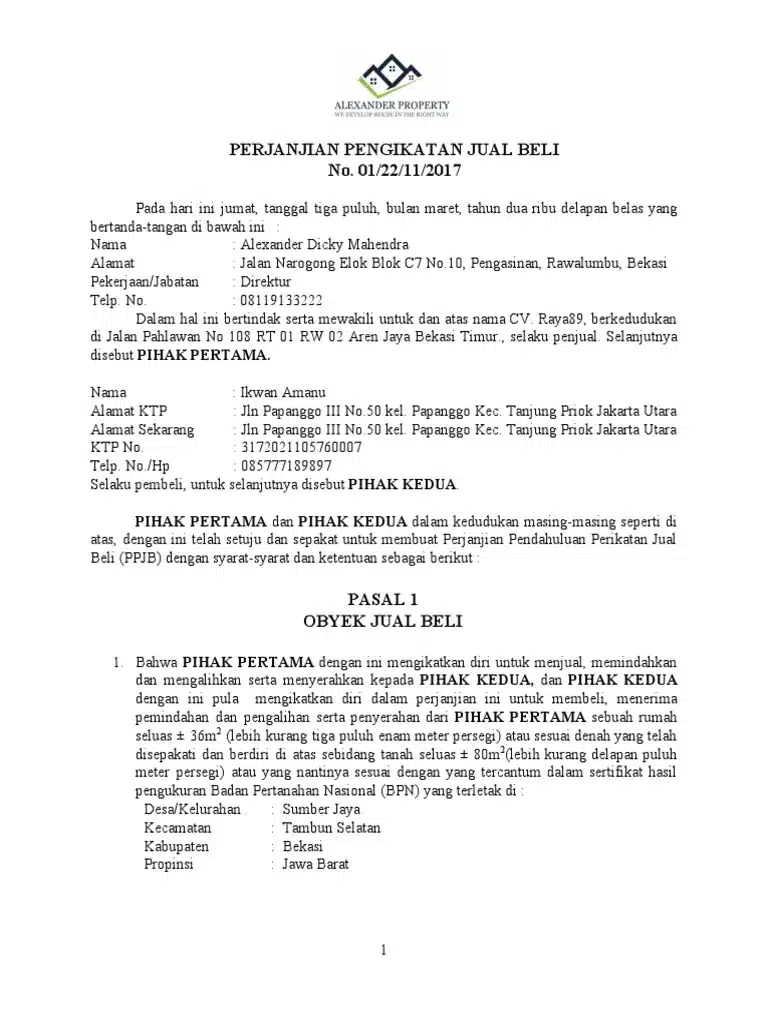 Contoh PPJB Properti