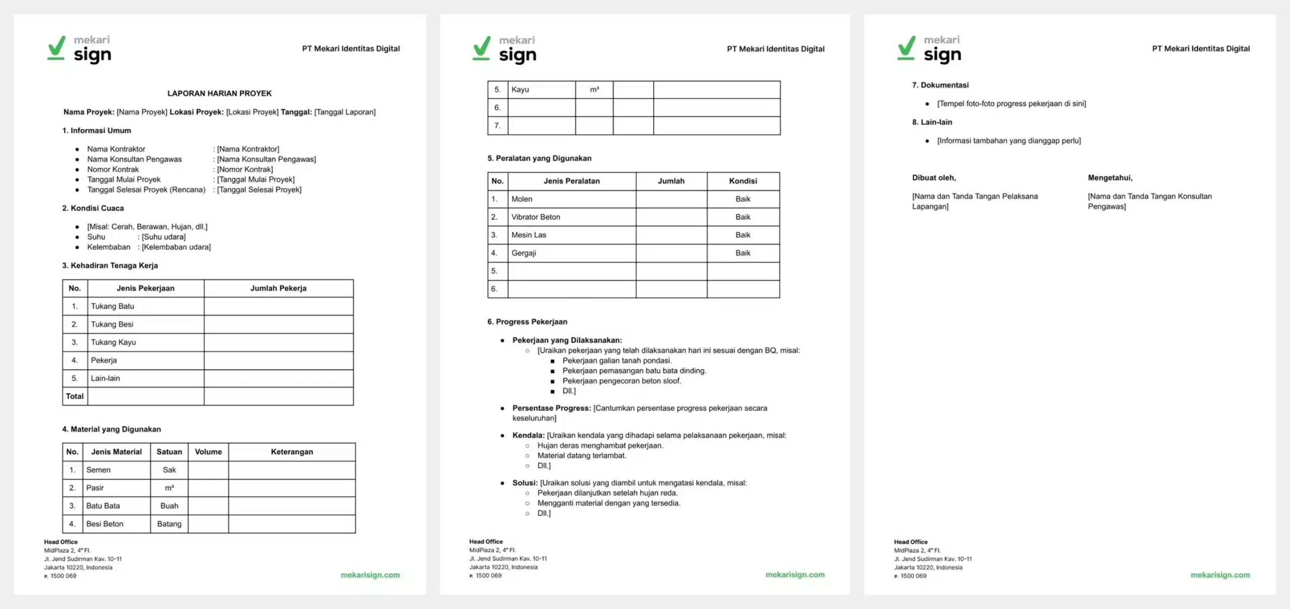 Detail Contoh Laporan Harian Proyek Mekari Sign