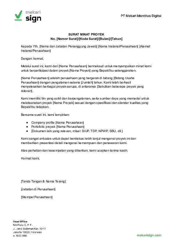 Detail Template Contoh Surat Minat Proyek - Mekari Sign