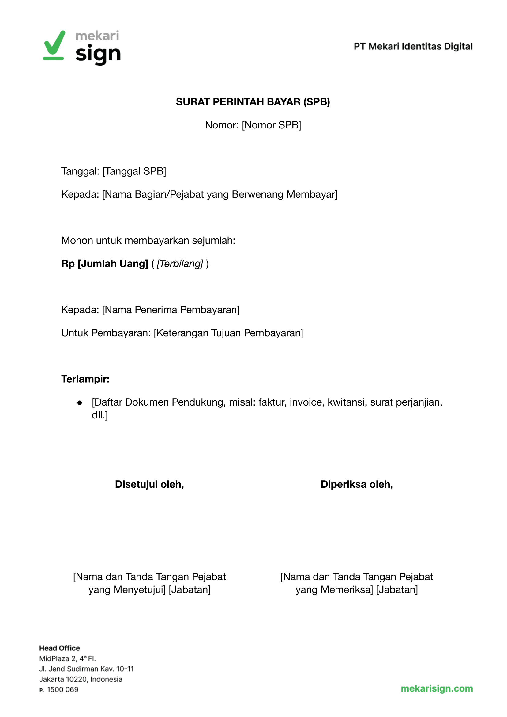 Detail Template Surat Perintah Bayar - Mekari Sign