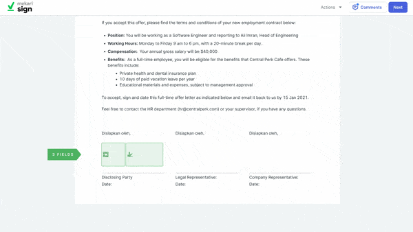 Langkah ketiga pembubuhan e-Meterai.