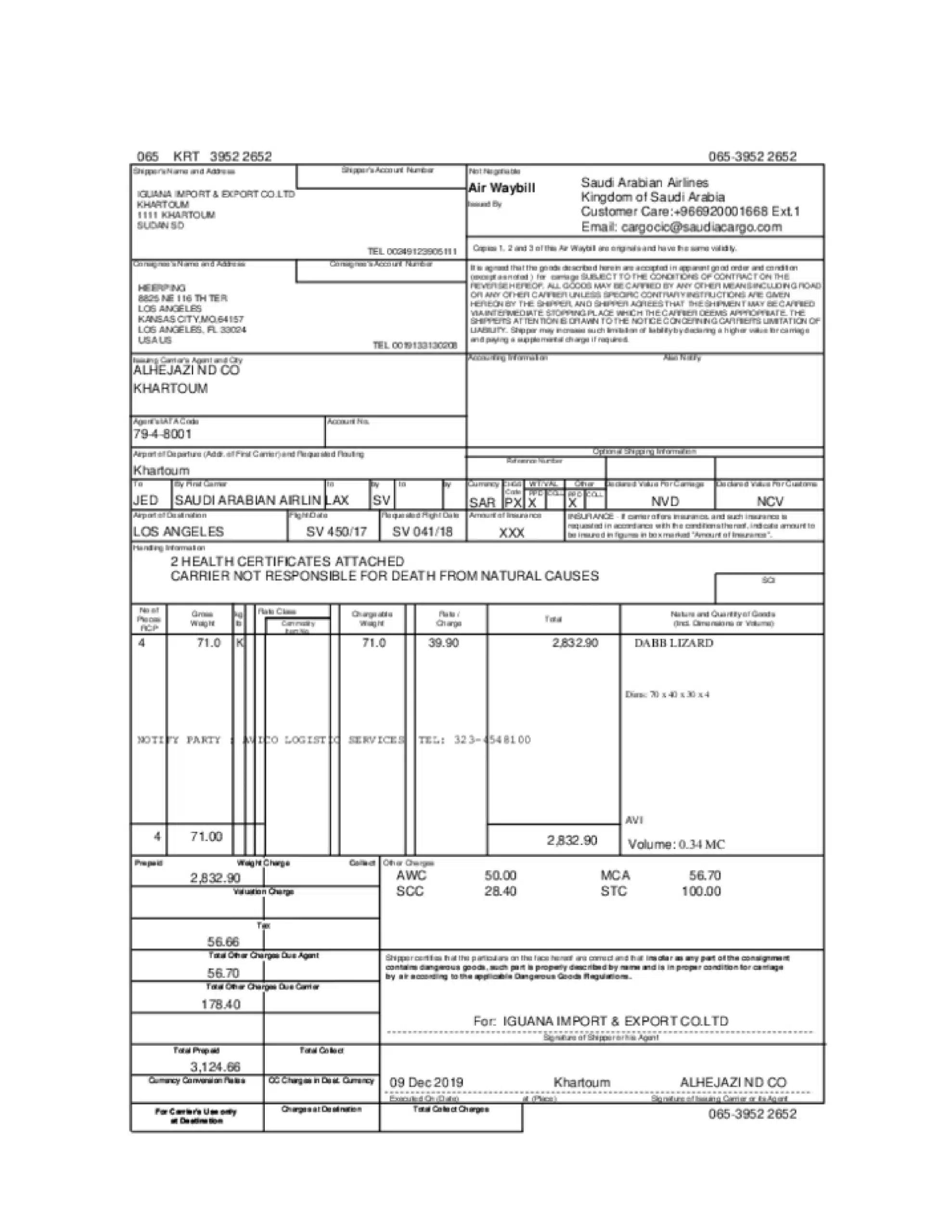 contoh airway bill dengan sertifikat kesehatan