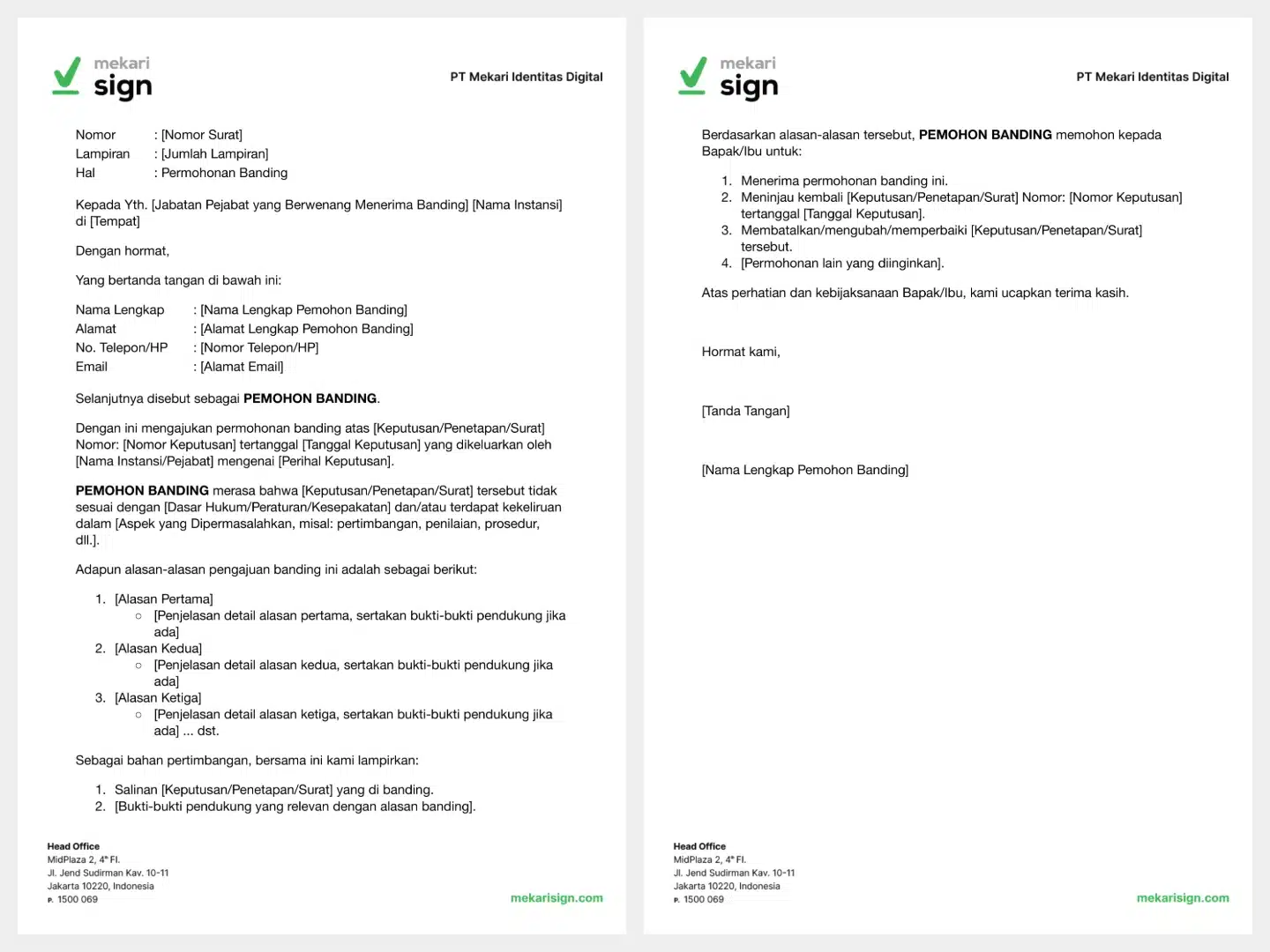 Detail Template Surat Banding - Mekari Sign