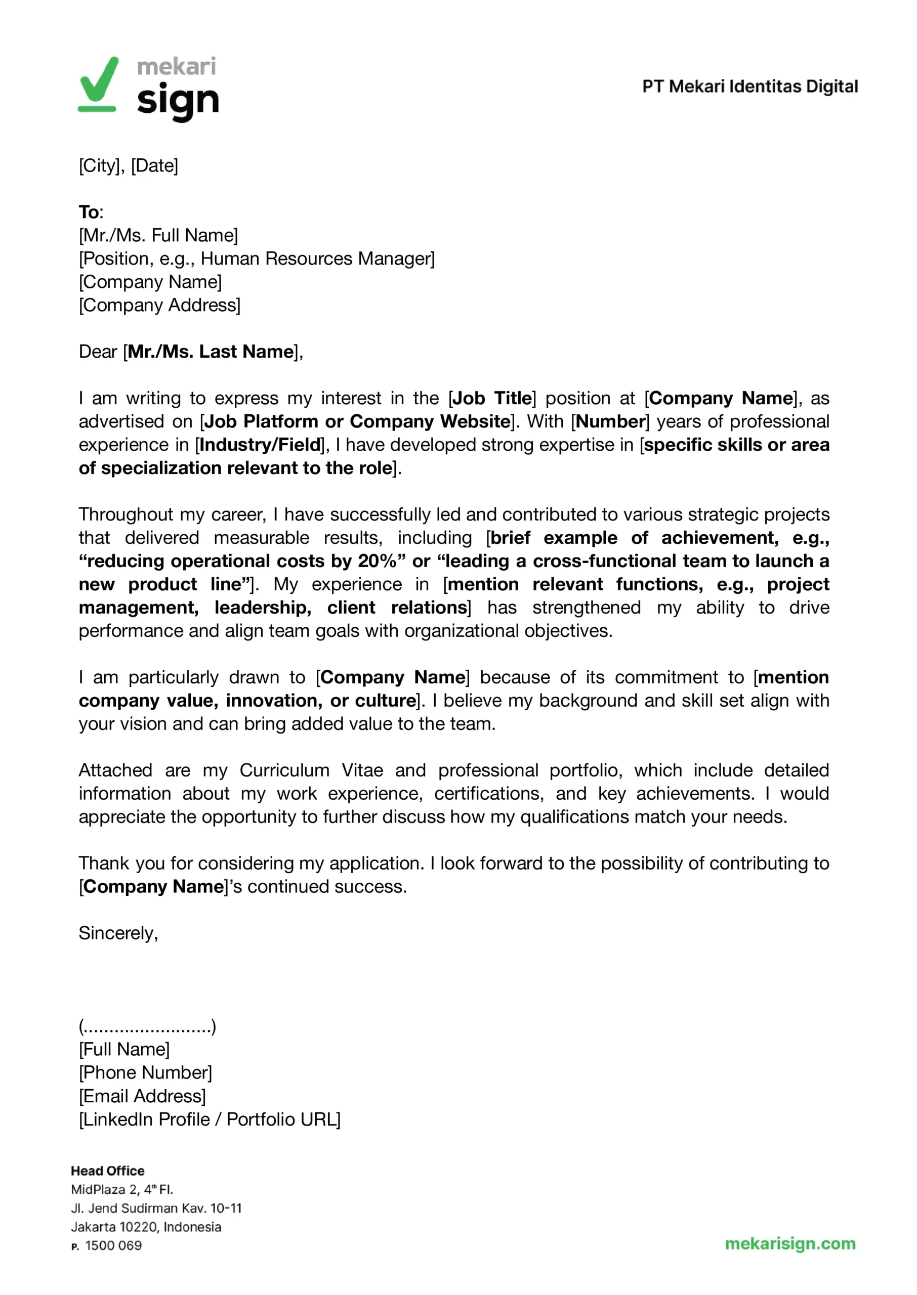 Contoh Surat Lamaran Kerja (Professional Hire _ Senior Level) - Mekari Sign