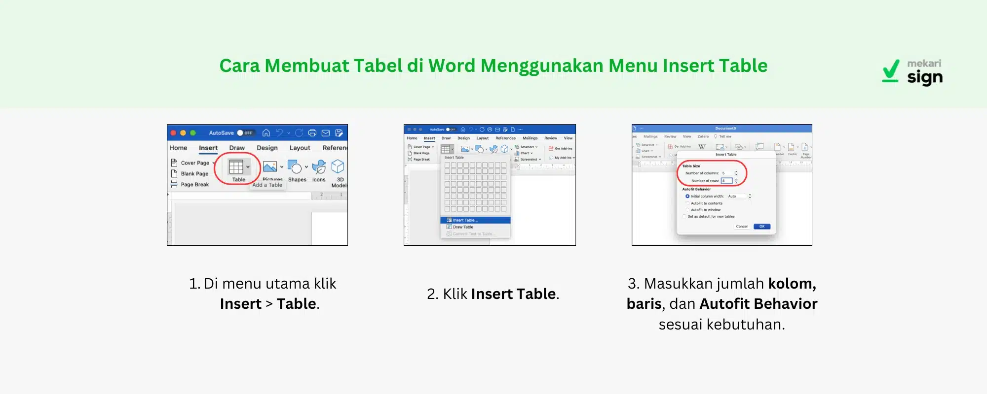 Membuat Tabel di Word Menggunakan Menu Insert Table